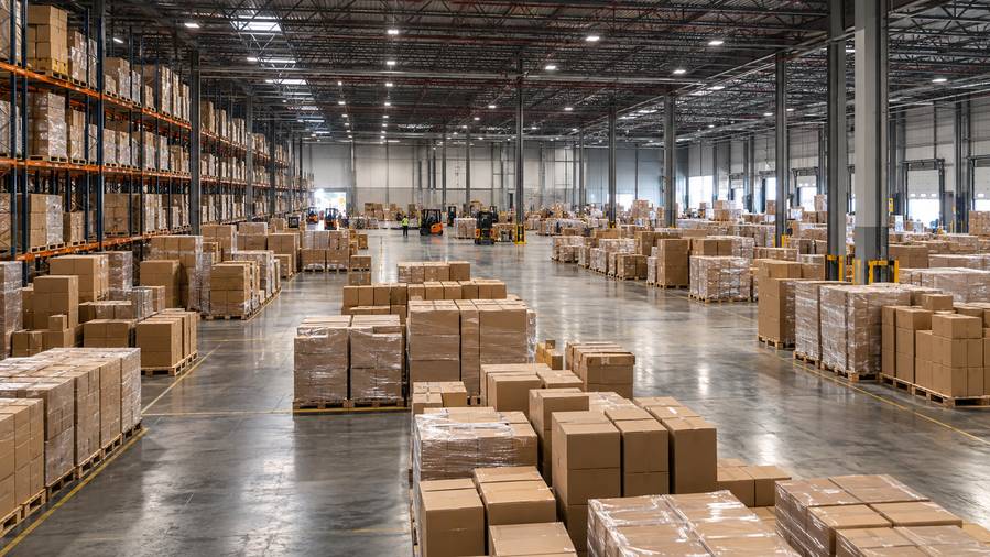 Fulfillment center with organized packages ready for shipment
